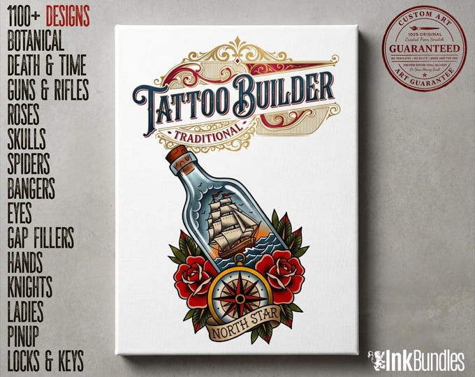 2026 Traditional Tattoo Procreate Stamps, custom art, 1100+ unique designs ( PNG & Brushset)