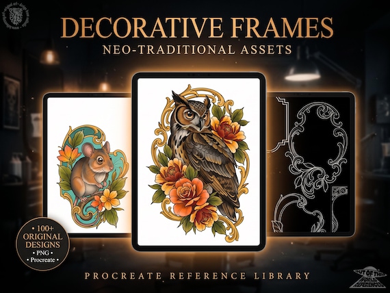 Decorative Frames Tattoo Stencil art – Frame templates & Designs  Procreate | PNG | PDF Tattoo References