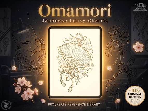 Omamori Lucky Charm Tattoo Stencil art – Japanese Amulets Procreate | PNG | PDF Tattoo References
