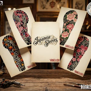 Japanese Traditional Sleeves, 4 irezumi bundles, sleeve stencils, Pdf, png & Procreate design bundle