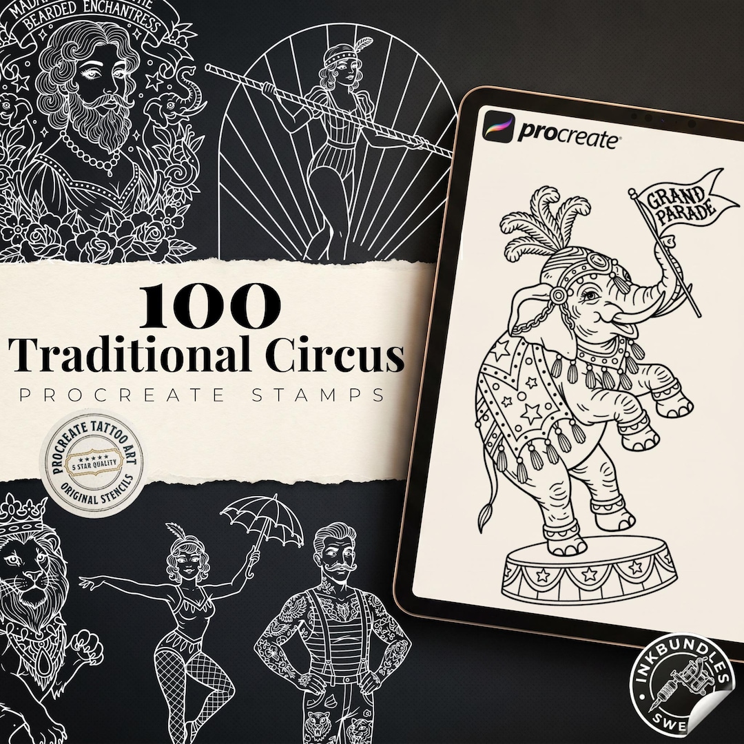 Procreate, Traditional Circus Tattoo Stencils, Procreate Stamps, PNG ...