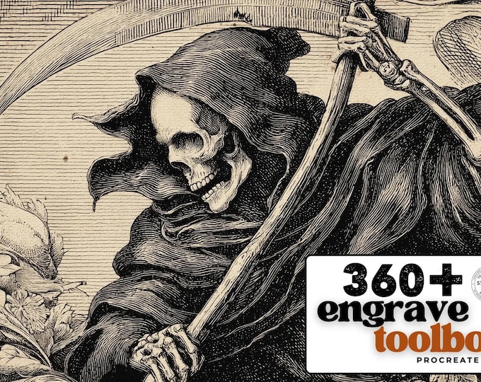 Procreate, Engraving kit “ The Engrave Toolbox “ ~ 325+ Original Procreate brushes, unique engrave textured brush bundle & canvas