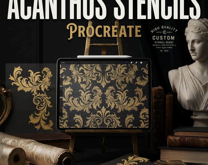 Stencil ready Acanthus design bundle, 150+ custom made procreate stamps