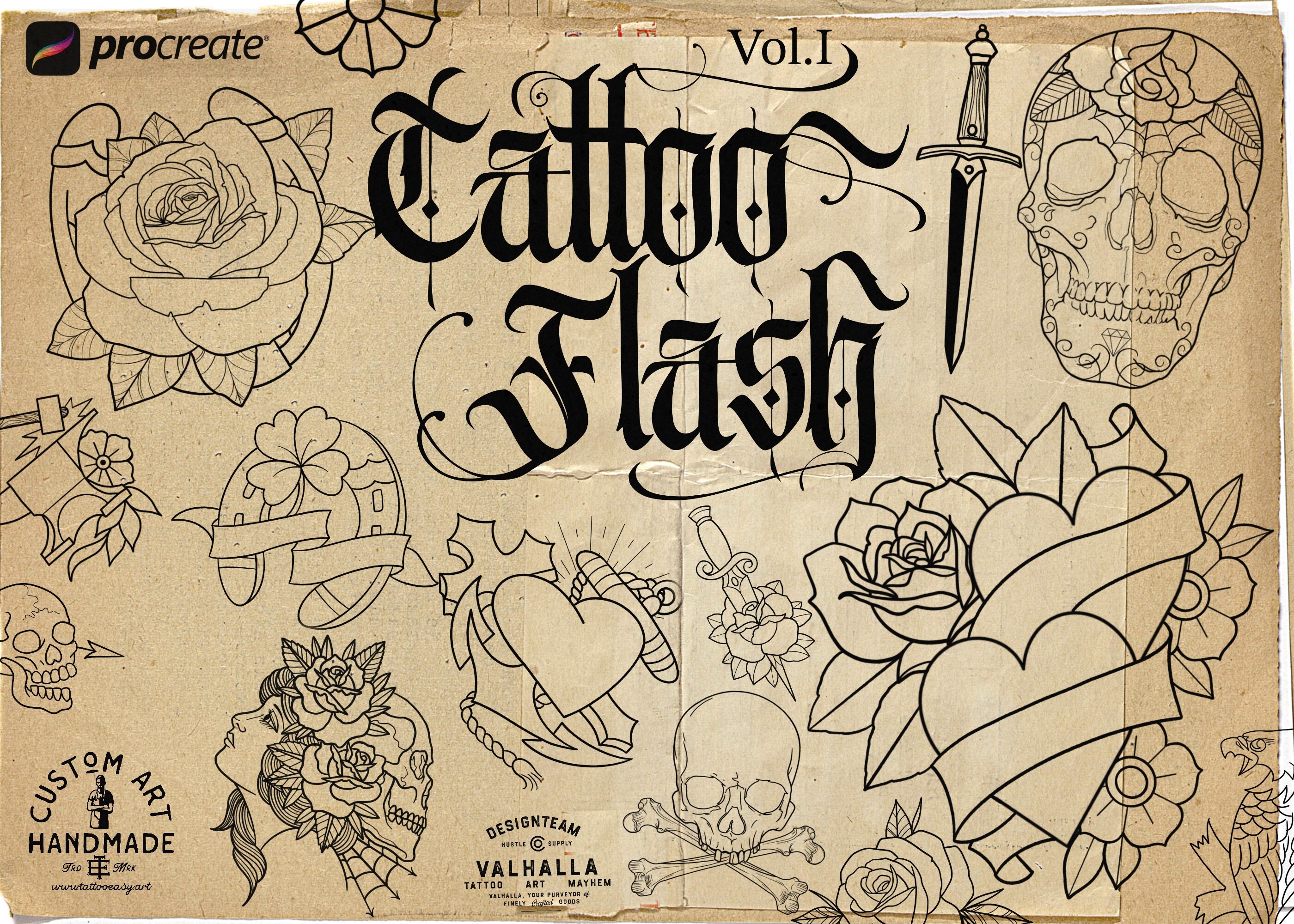 Procreate 100 tattoo stamp brushes! Fun colouring projects and