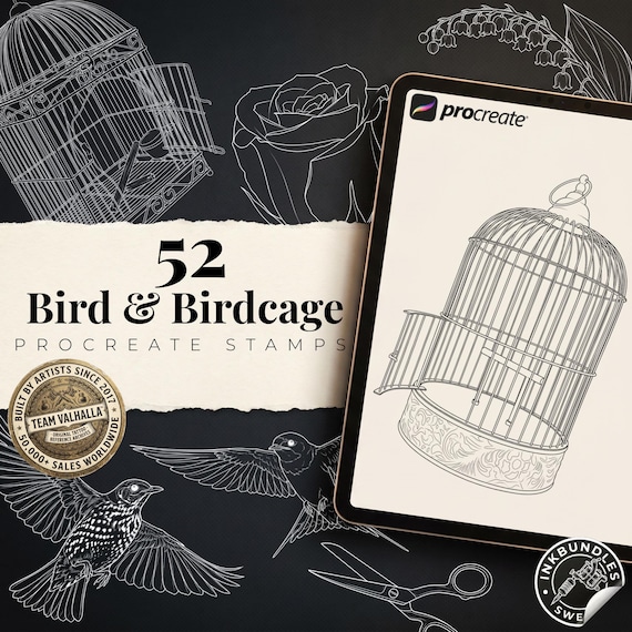 Procreate 50+ Bird & Birdcage diy kit | Custom Art | Tattoo references, creative kit,
