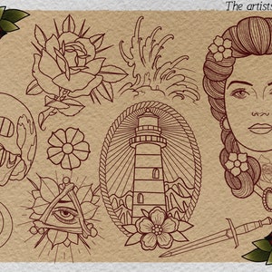 Tattoo stencil collection XL, over 600 designs drawn by hand References for Procreate image 5