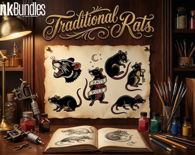 Traditional Rats - custom art | digital download | Tattoo Stencils | Flash designs