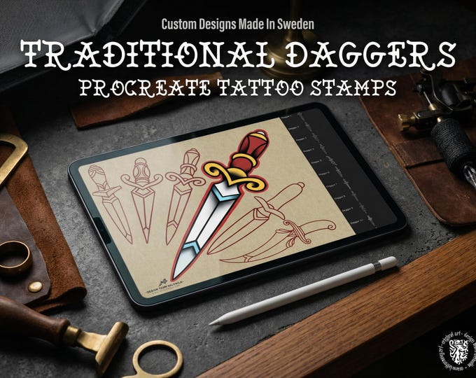 Tattoo references 100 files | Traditional daggers Flash Art (Digital Download) Procreate PNG SVG EPS
