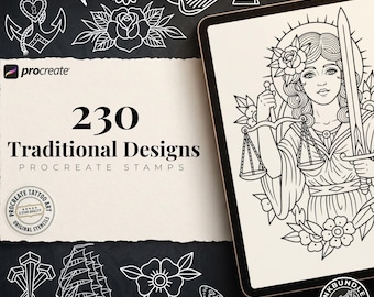Procreate Traditional Tattoo Art Vol 1, 230 old school references (digital download)
