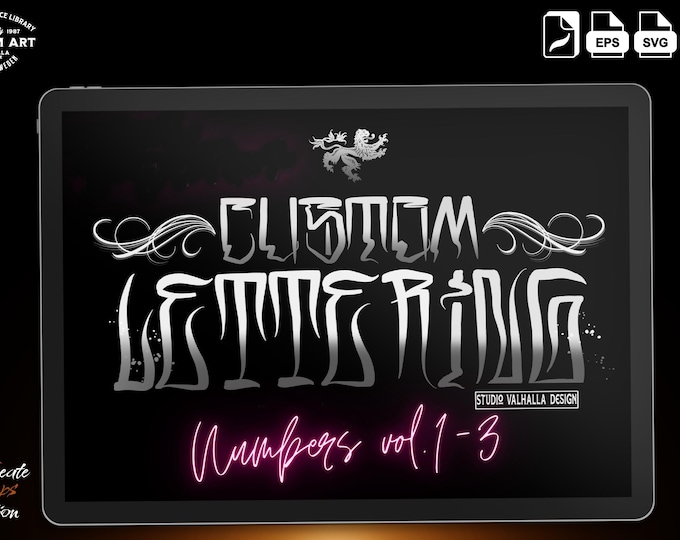 Tattoo Number Design Kit – Procreate Stamps, Brushes & Flash Art | Vintage Old School Lettering Numbers Clipart – PNG, SVG, EPS Designs