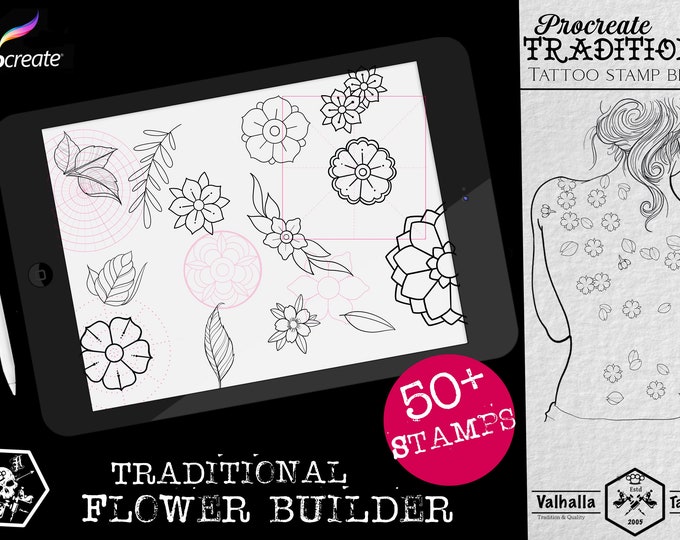 Traditional flower builder, creative set! custom references for Procreate