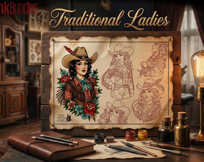 Procreate, Traditional Ladies vol.4 & vol.5 ~ 50+ custom designs made in Sweden - original art