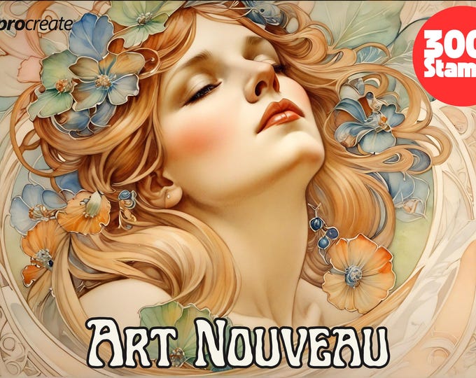Art Nouveau creative kit for Procreate, vol.2 ~ Art Nouveau design kit, references & coloring projects, high quality design bundle