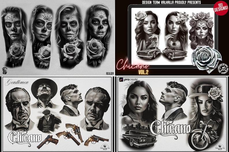 Chicano Tattoo Design Kit: Procreate Stamps, SVG, PNG Files - Etsy
