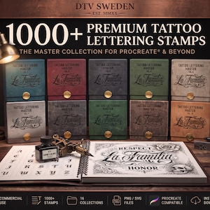 Tattoo Lettering Bundle for Procreate – Chicano Fonts, Custom Script Brushes, PNG & SVG Lettering Pack