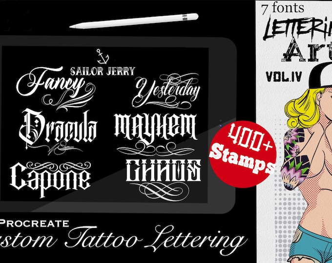 Lettering made easy vol.4, - mega pack, 400+ stamps -tattoo inspired fonts vol.4 / 7 fonts and some extra font stuff