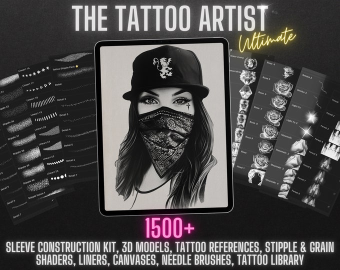 Procreate, The Tattoo Artist, 1500 brushes & references, Tattoo encyclopaedia, all in one collection!