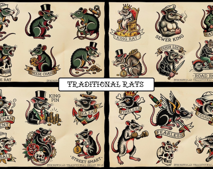 Traditional Rats - custom art | digital download | Tattoo Stencils | Flash designs