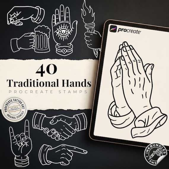 Procreate Traditional Hands, traditional / 40 Old school Hand Stencils