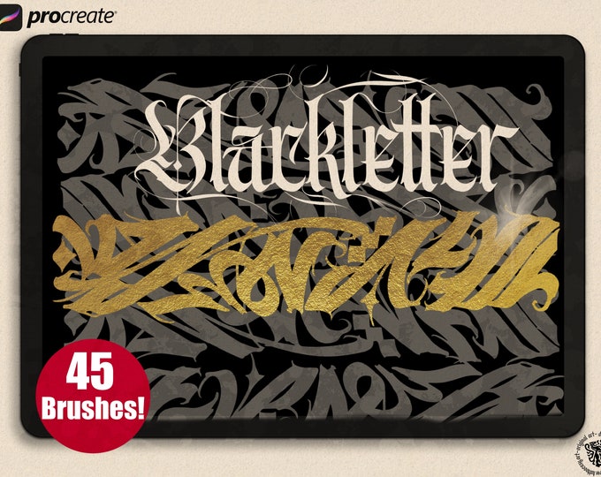 Procreate, inkFlow Blackletter brushes + alphabet, calligraffiti brushes, gothic calligraphy for procreate, tattoo brushes