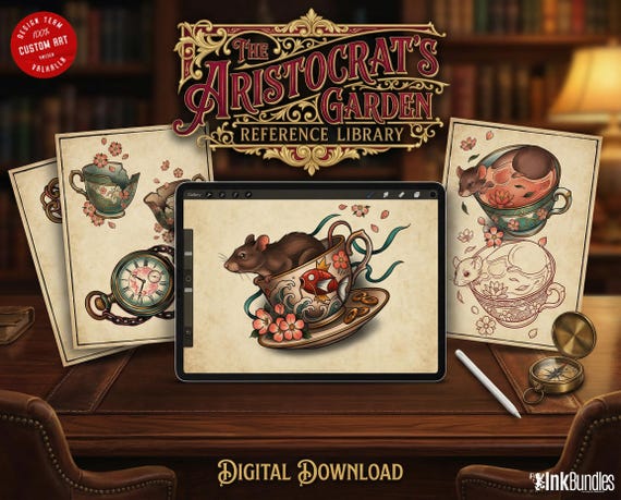 Procreate Original Neo Traditional Tattoo Bundle | Tea Party Tattoo Designs | + PNG | Floral Teacup Art |