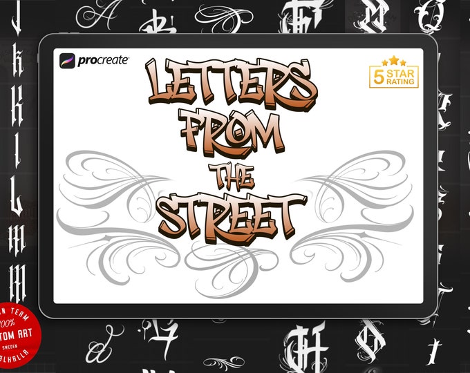 Letters from the street, 12 alphabets + extras, XL Tattoo lettering, Chicano style letters, XL creative kit, custom letters for Procreate