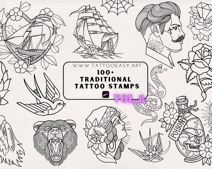 100 hand drawn tattoos traditional vol.8. Design Team Valhalla