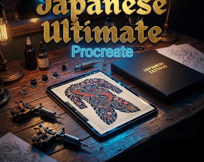 Japanese Tattoo Artist, Flash design kit (Digital Download) Procreate bundle, stencil art