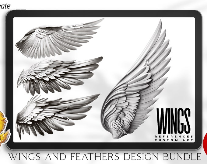 Wings & feathers design bundle, 100+ unique designs + textured brushes for Procreate