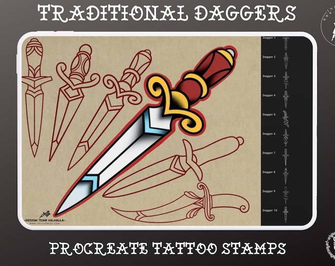 Tattoo references  | Traditional daggers Flash Art (Digital Download) Procreate