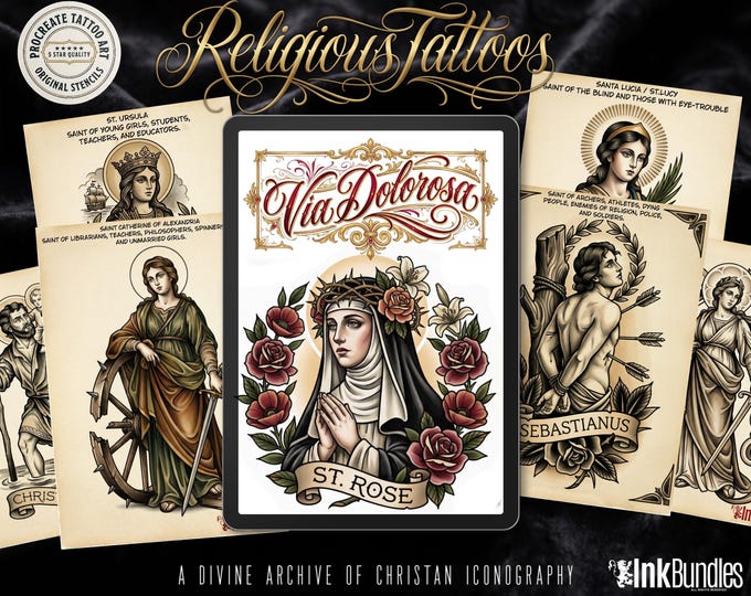 Religious Designs | Procreate + PNG & PDF | Saints | Tatto art stencils