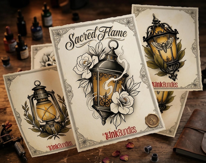 Fire & Torch Tattoo Toolkit, Flame, Lamp PNG Procreate Bundle, Tattoo Flash Brushset for Artists