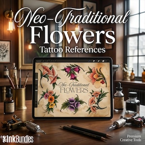 Neo-traditional flowers - custom art, digital download Procreate/Photoshop/vector Stencils