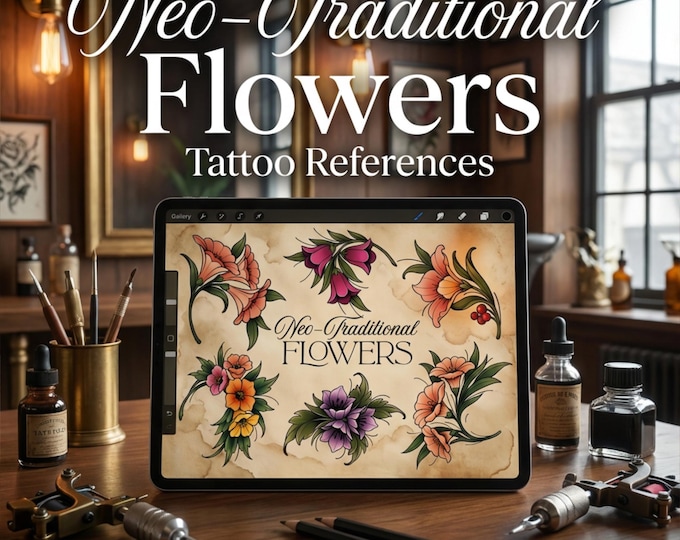 Neo-traditional flowers - custom art, digital download Procreate/Photoshop/vector Stencils