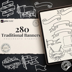 Procreate 280 Banner Designs | Procreate Brushset | Traditional Banners | stencils