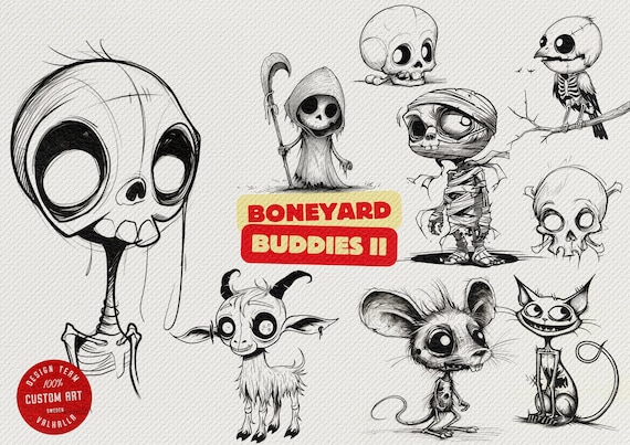 Procreate Boneyard Buddies: Cartoon Skulls & Horror Stamps