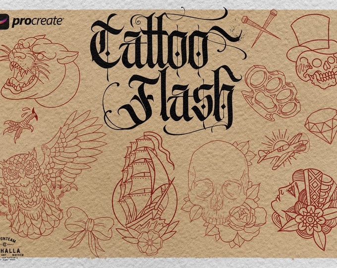 100 tattoo stamp brushes! Fun colouring projects and inspiration #VOL.16 custom references for Procreate