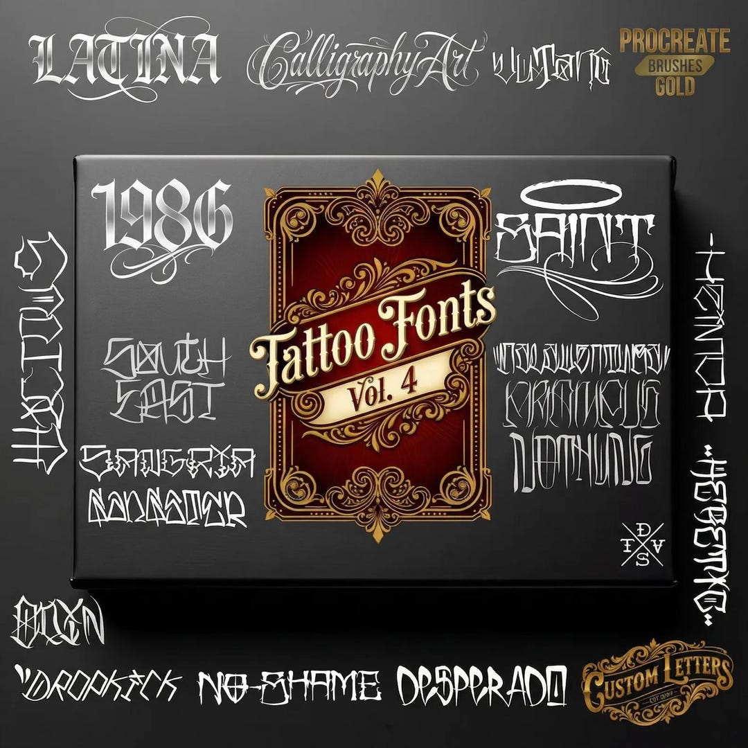 Custom Chicano Art Script Lettering Tattoo Lettering Bundle for Procreate – Chicano Blackletter Fonts ...