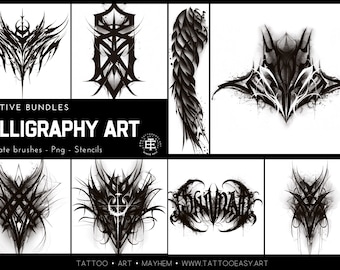 Goth Ink Tattoo Art: Procreate Stamps, Dark Calligraphy (Digital Download)