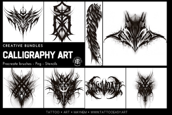 Goth Ink Tattoo Art: Procreate Stamps, Dark Calligraphy (Digital Download)