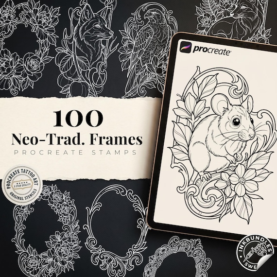 Decorative Frames Tattoo Stencil art – Frame templates & Designs  Procreate | PNG | PDF Tattoo References
