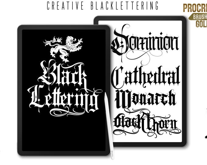 Procreate Black Lettering, Procreate stamps, Tattoo flash, Procreate bundle, Procreate tattoo lettering