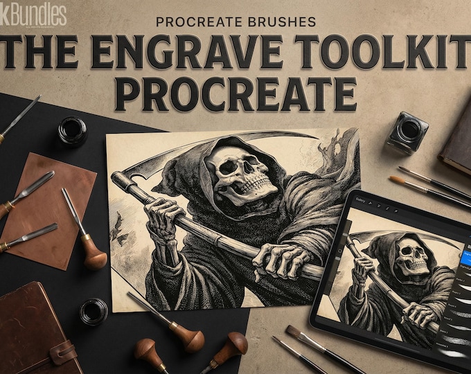 Procreate Engraving Brush Kit: 360+ Woodcut Texture Brushes & Canvas (Digital Download