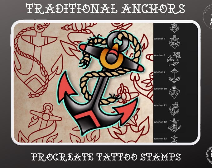 Tattoo references 100 files | Traditional Anchors Flash Art (Digital Download) Procreate PNG SVG EPS