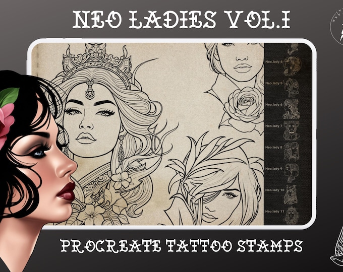Neo-Traditional ladies vol.1 : Procreate digital download