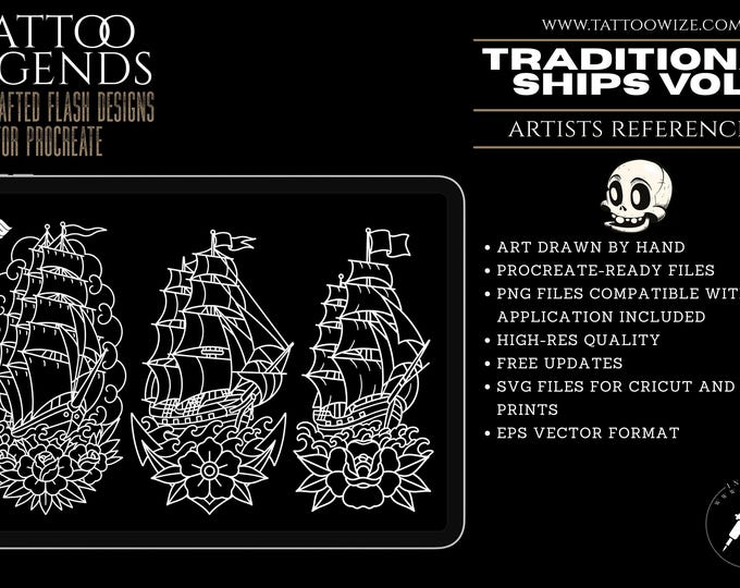 Traditional Tattoo Stencils - 100 files | Procreate Stamp Brushes PNG EPS SVG