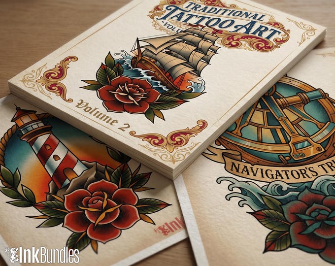 The Traditional Artist 2 - 1000+ files, Old School Tattoo Flash Archive, Stencil Collection
