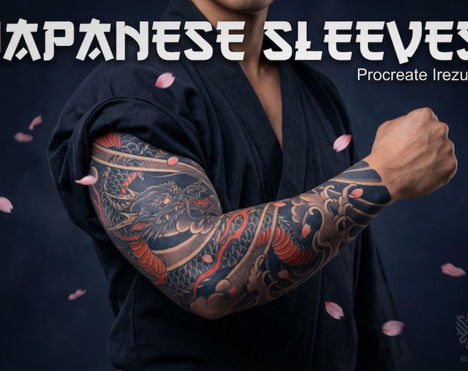 Procreate Japanese Traditional Tattoo Designs (Sleeves, flowers & Chest)