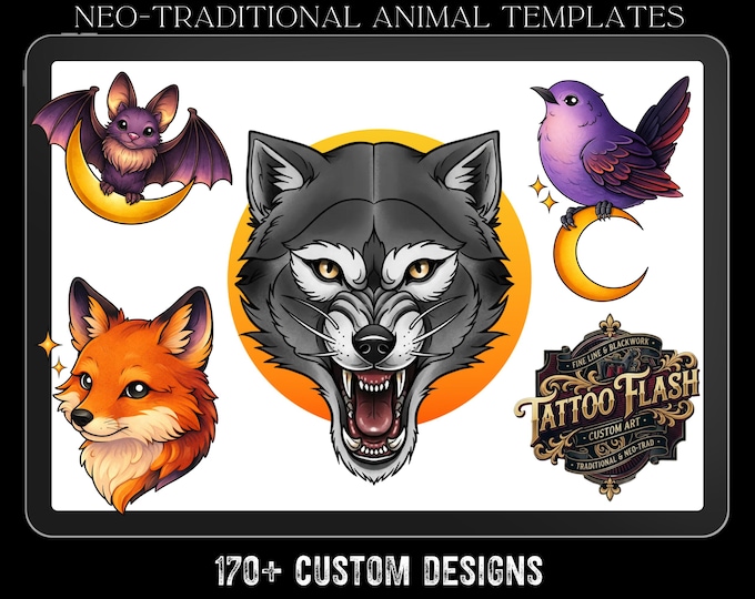 Neo-traditional Animal templates, 170+ original designs