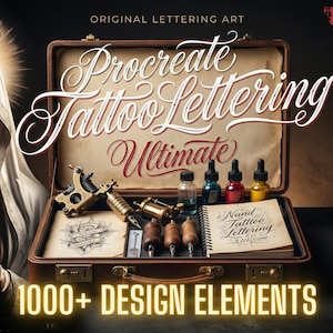 Procreate, Letras de tatuajes personalizadas Vol. 2 / Paquete XL con más de 1000 elementos de diseño para Procreate